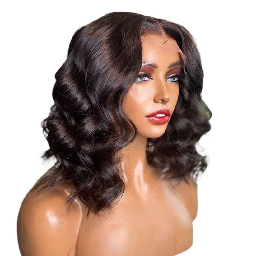 hai Fashion Wig for Women Short Curly Hair Middle Part Wavy Full Wig