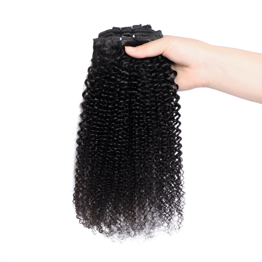 Real Human Hair Clip-in Hairpiece Afro Kinky Curly Clip-in Hair Extensions
