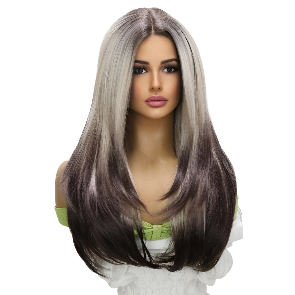 Hot-Selling Lace Front Wig Brown Gradient Highlight Long Straight Hair Japanese Silk Wig