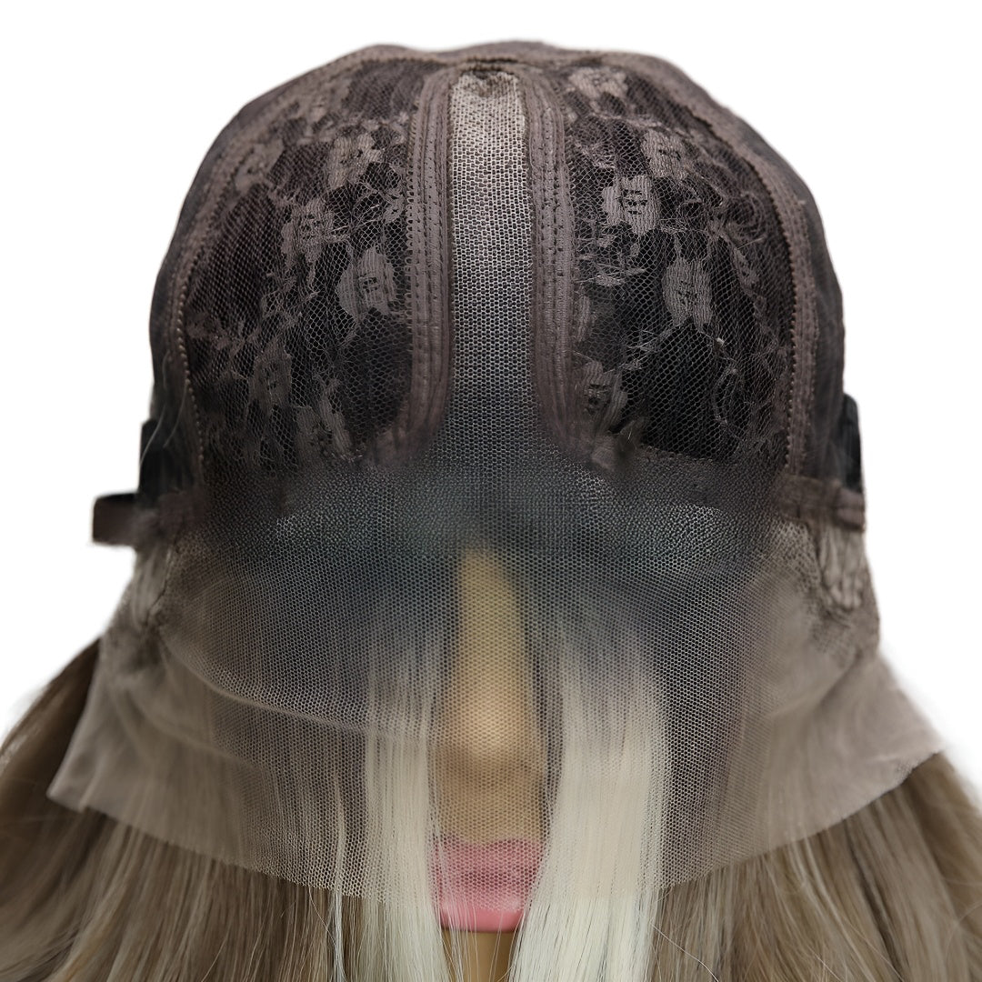 Fashion Wig Linen Gray Gradient Highlight Curly High-End Front Lace Wig