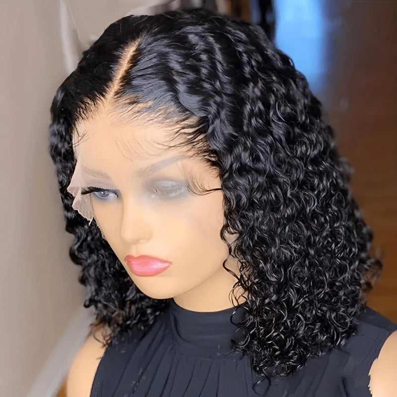 Women's Wig Small Curly Corn Perm Fluffy Afro Short Curly Hair Middle Part Bangs Full Head Wig