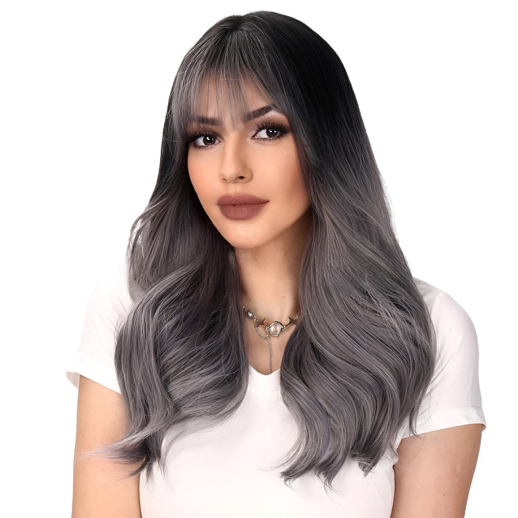Fashion Gradient High-End Gray Wavy Wig Hot-Selling Model