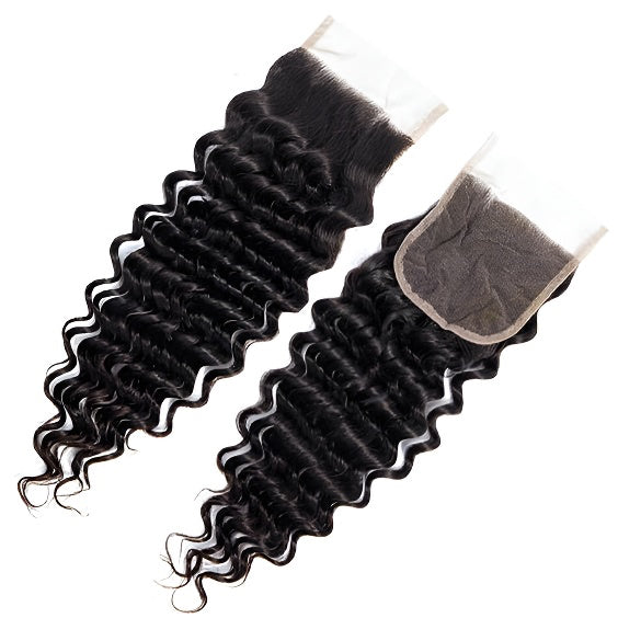 4*4 Deep Wave Transparent Lace Hair Block Curly Hair Full Real Hair