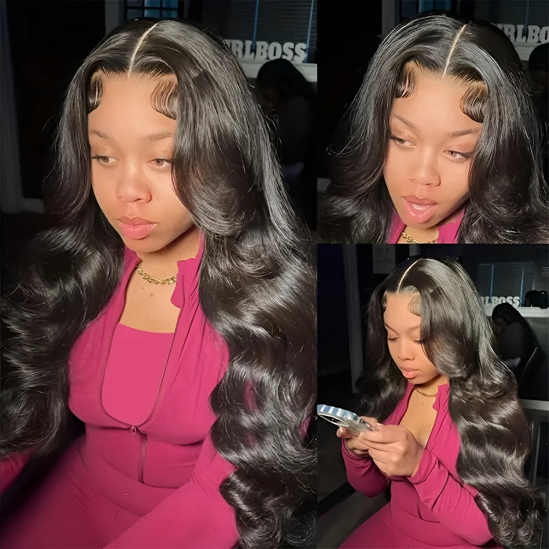 Middle Part Wig for Women 13*4 Front Lace Black Big Wave Wig