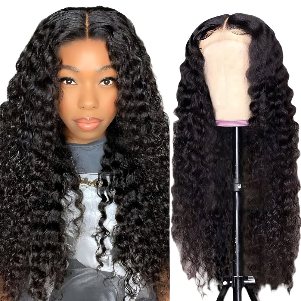 Hot New Women's Lace Wig Black Middle Part Long Curly Hair Hand-Wrapped Small Curly Wig