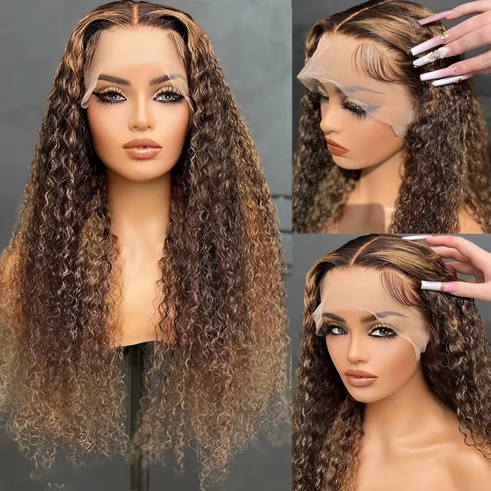Small Curly Middle Part Long Curly Hair Women's Hair Big Waves Natural Fluffy Daily Fashion Wig Front Lace Full Headpiece