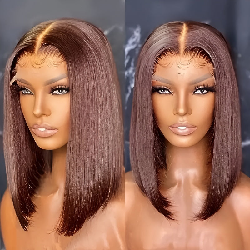 12A Vietnam Bone Straight Bob Human Hair Wigs Front Lace Wig Set