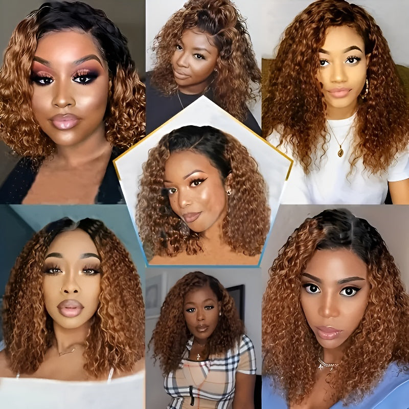 Side Part Gradient Brown Curly Wig for Women, Fluffy Realistic Hot New Front Lace Wig