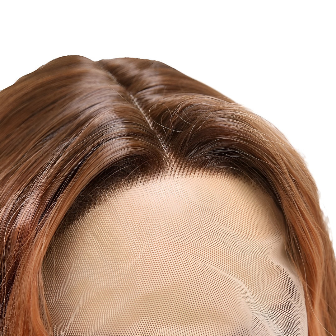 Hot-Selling Lace Front Wig Long Curly Hair Brown-Red Middle Part Wavy Natural