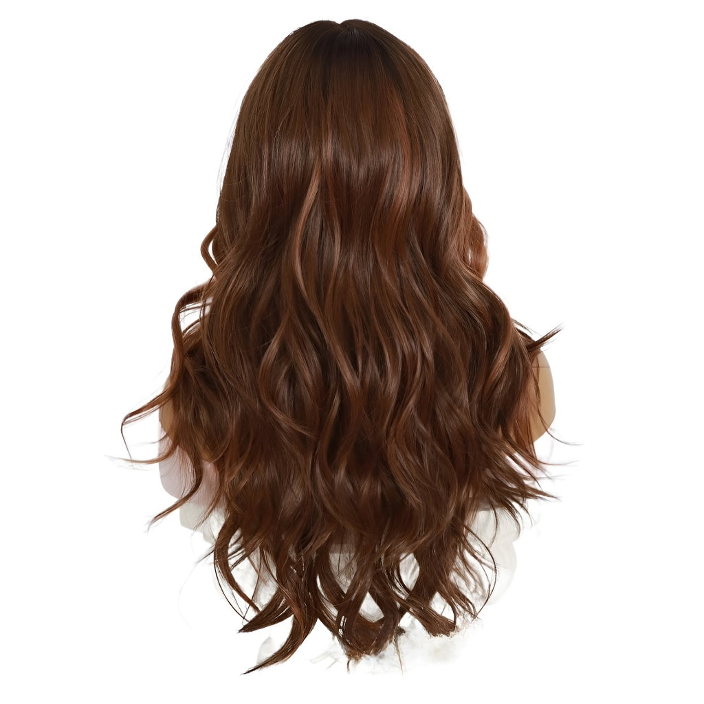 Hot-selling 22inch T-shaped Lace Brown Highlighted Wavy Curly Hair Imported Heat-resistant Wig Cap