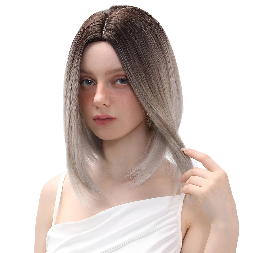 Top-Selling Product Fashion Wig Female Medium Gradient Gray Straight Hair Headgear