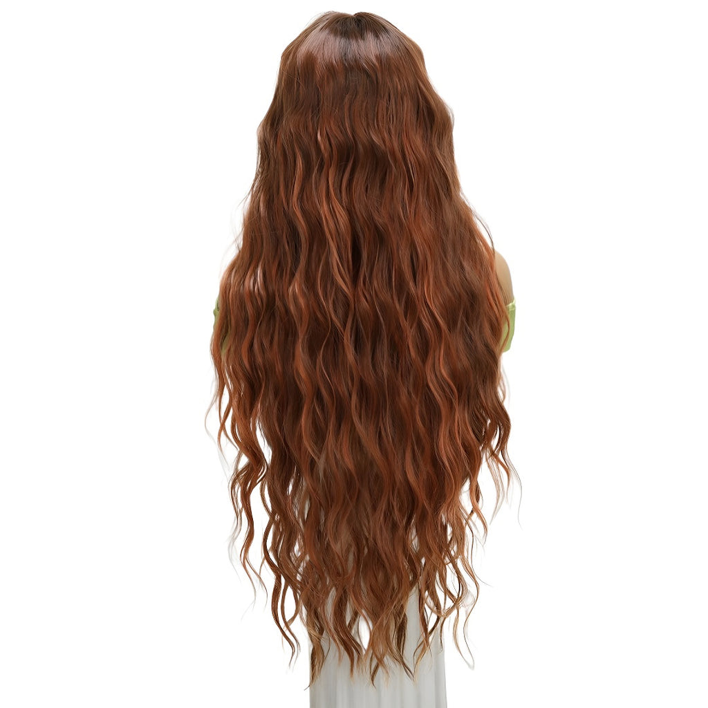 Hot-Selling Lace Front Wig Long Curly Hair Brown-Red Middle Part Wavy Natural
