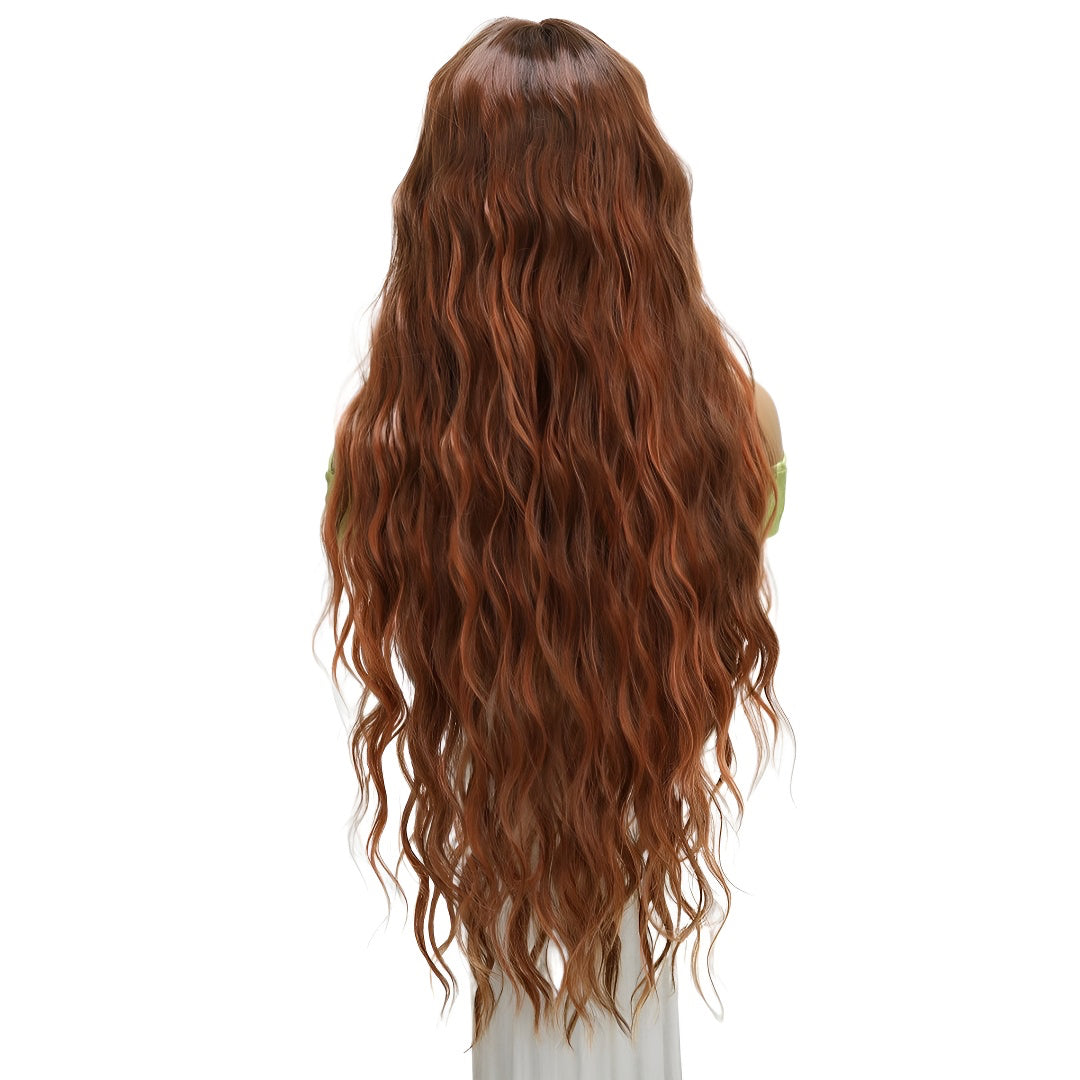 Hot-Selling Lace Front Wig Long Curly Hair Brown-Red Middle Part Wavy Natural