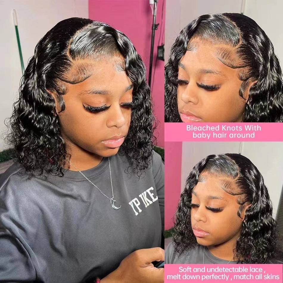 Human Hair Wigs Front Lace Wig Set Independent Station Hot Selling Black Small Curly Wig Cap In Stock