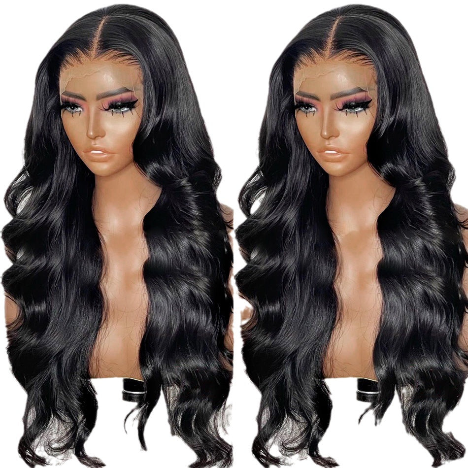 Front Lace Wig for Women Black Long Curly Wig Wig Half Hand-Woven Lace Headpiece