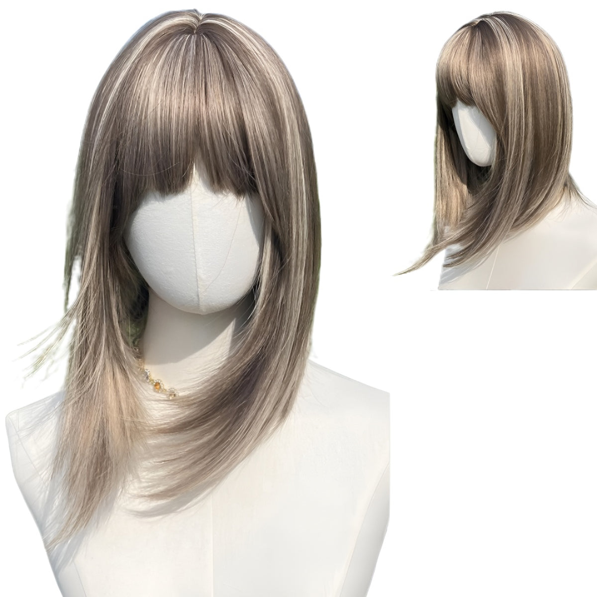 New 12inch Honey Tea Flax Color Air Bangs High Women's Wig Cap