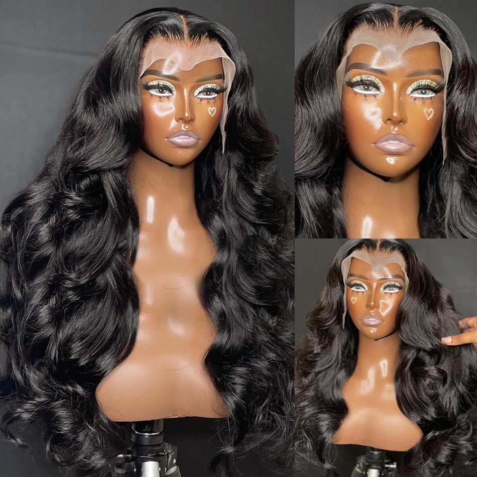 Front Lace Wig for Women Black Long Curly Wig Wig Half Hand-Woven Lace Headpiece
