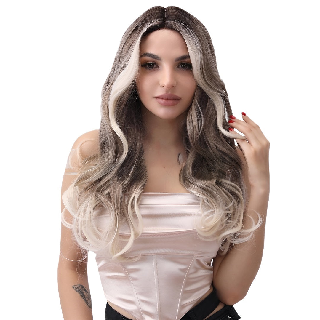 Fashion Front Lace Gray Gradient Color Wavy Curly Wig Hot Sale