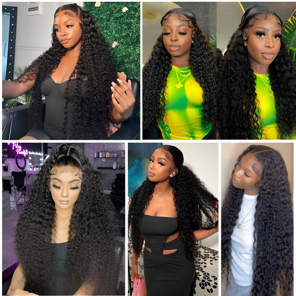 Hot New Women's Lace Wig Black Middle Part Long Curly Hair Hand-Wrapped Small Curly Wig