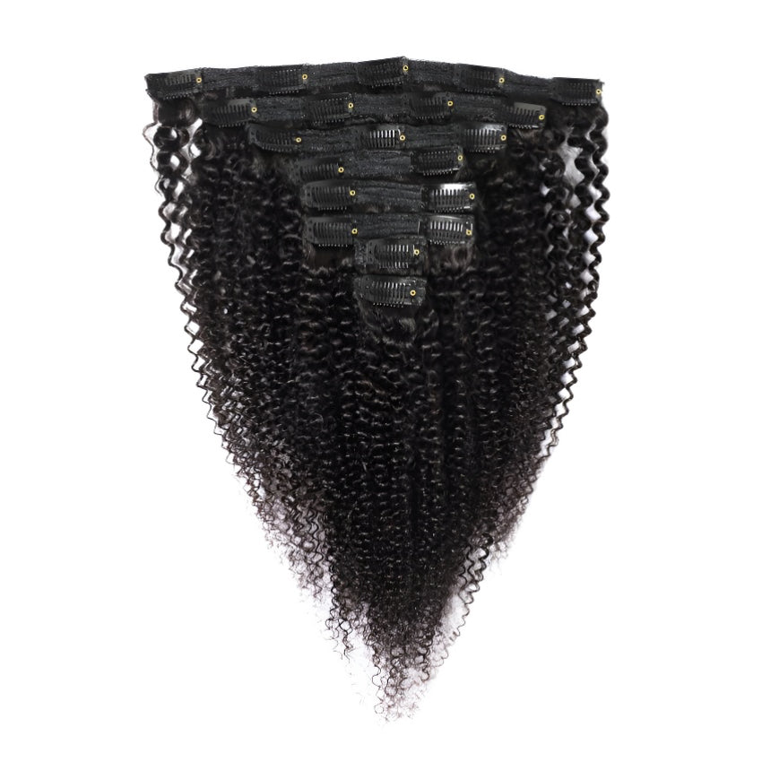 Real Human Hair Clip-in Hairpiece Afro Kinky Curly Clip-in Hair Extensions