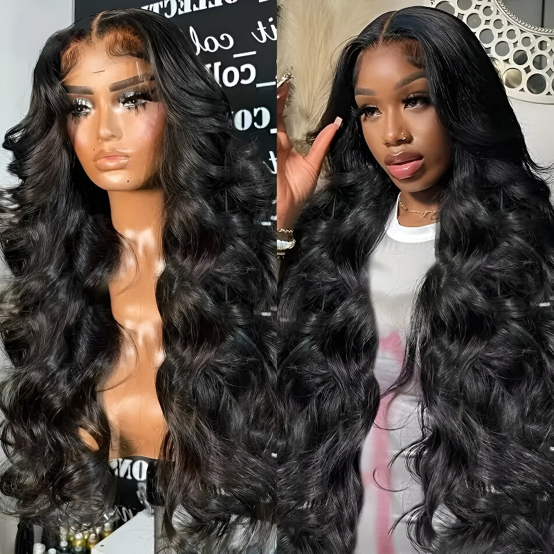 Middle Part Wig for Women 13*4 Front Lace Black Big Wave Wig
