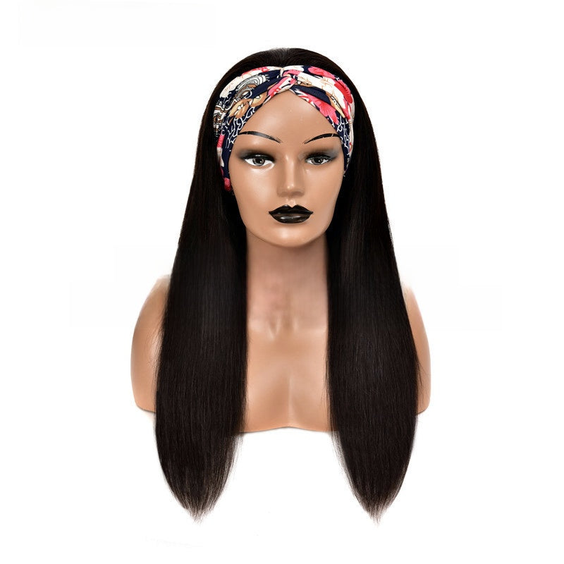 Ice Silk Headband Wig Straight Human Hair Long Straight Wig