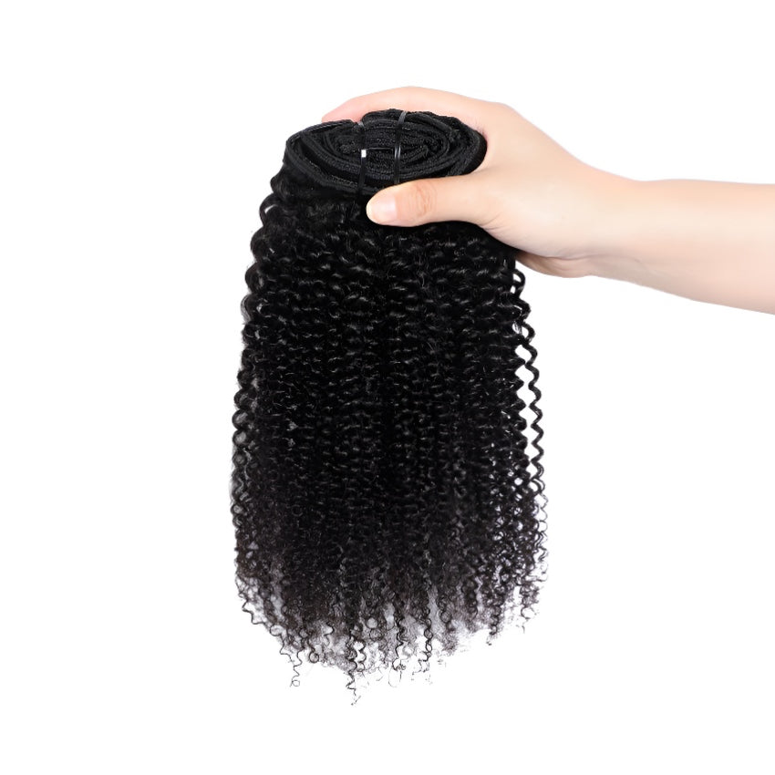Real Human Hair Clip-in Hairpiece Afro Kinky Curly Clip-in Hair Extensions