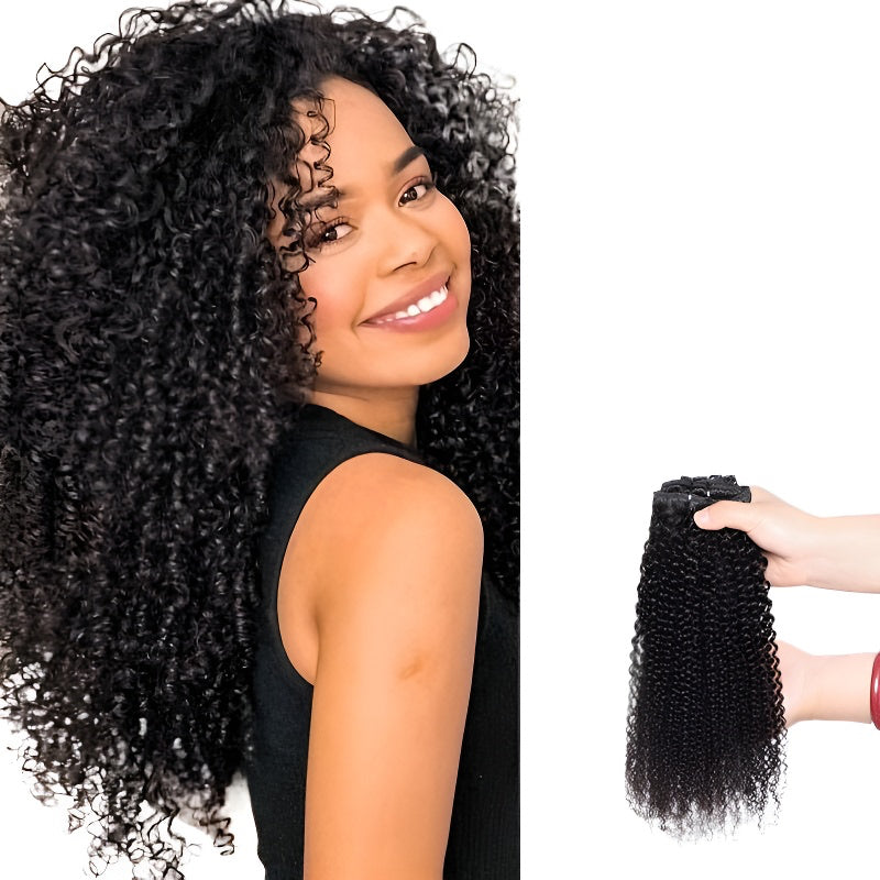 Real Human Hair Clip-in Hairpiece Afro Kinky Curly Clip-in Hair Extensions