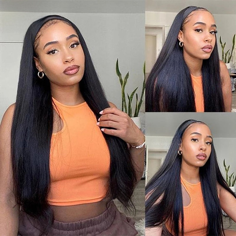 Real Human Hair Wig Ice Silk Headband Straight Body Headband Wigs