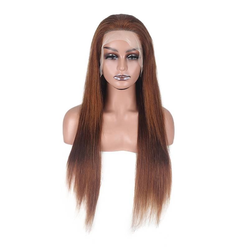 Front Lace Wig Real Human Hair Brown Long Straight Full Wig Hot Sale Model