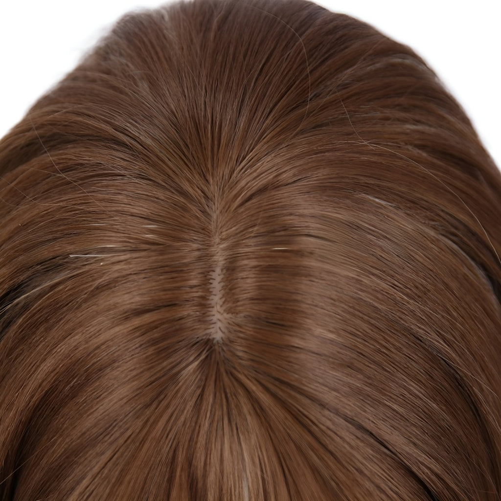 24inch Brown Blonde Highlights, with Bangs, Women's Wig, High-Temperature Fiber Wig, Voluminous and Dense
