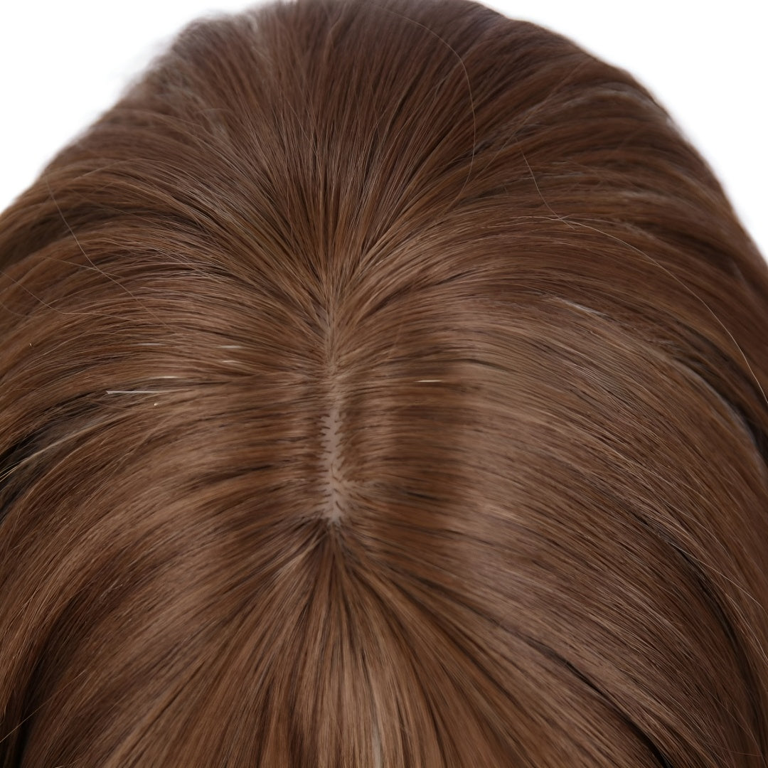 24inch Brown Blonde Highlights, with Bangs, Women's Wig, High-Temperature Fiber Wig, Voluminous and Dense