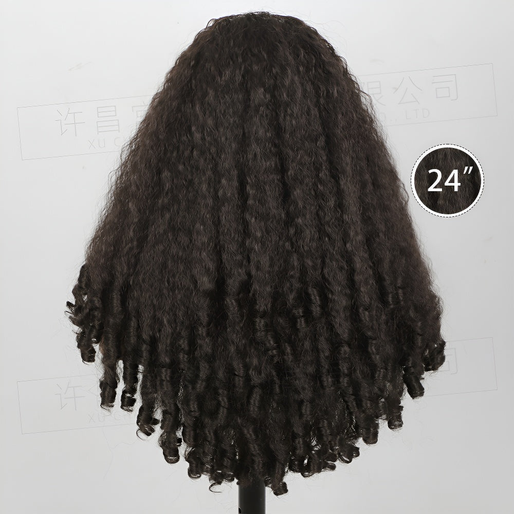 Black Fluffy U-Shaped Yaki Screw Curl Long Curly Hair Clip Half Wig for Women