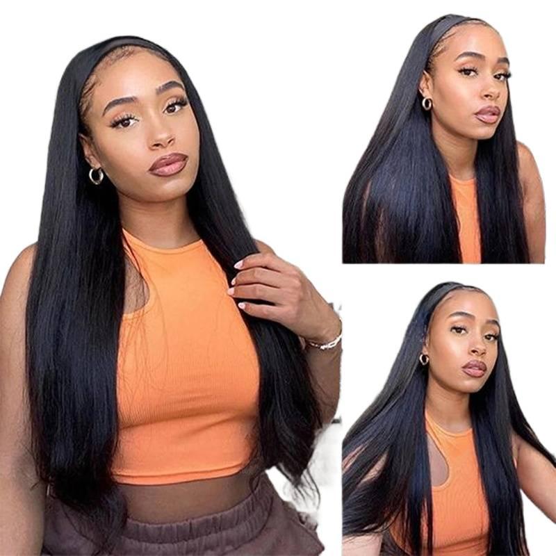 Real Human Hair Wig Ice Silk Headband Straight Body Headband Wigs