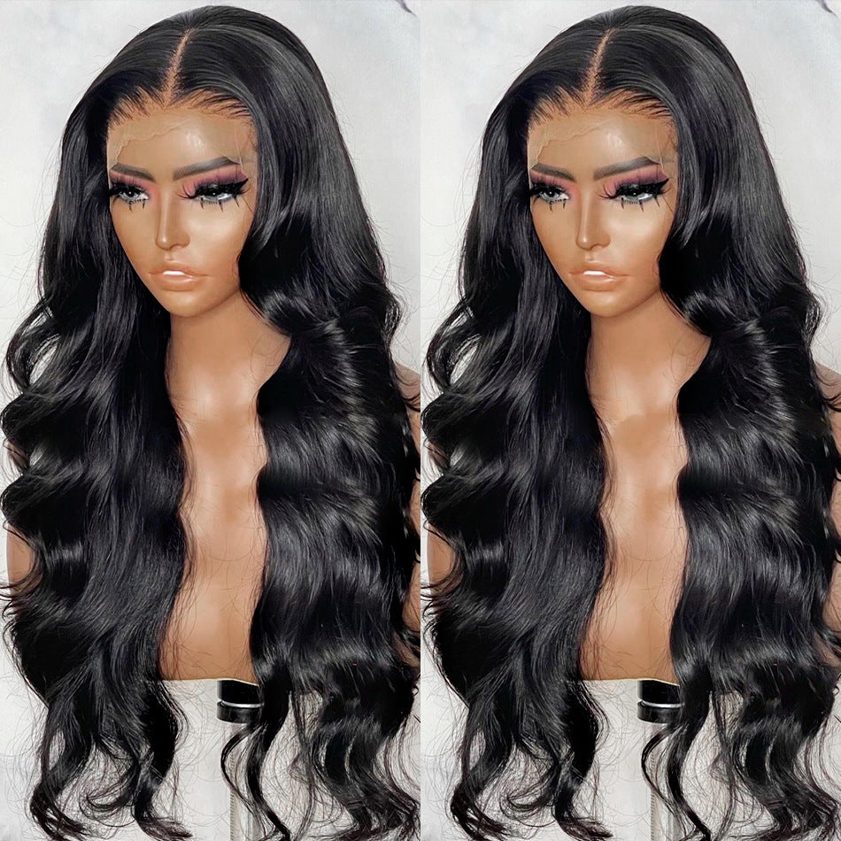 Front Lace Wig for Women Black Long Curly Wig Wig Half Hand-Woven Lace Headpiece