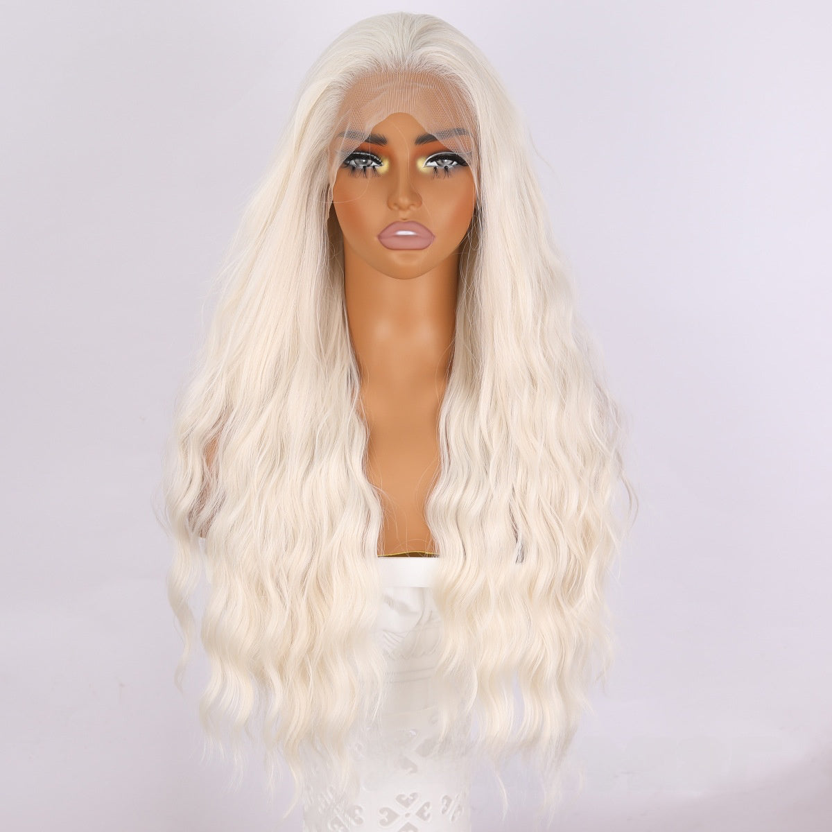 New 13*4 Front Lace White Long Curly Big Wave Women's Wig