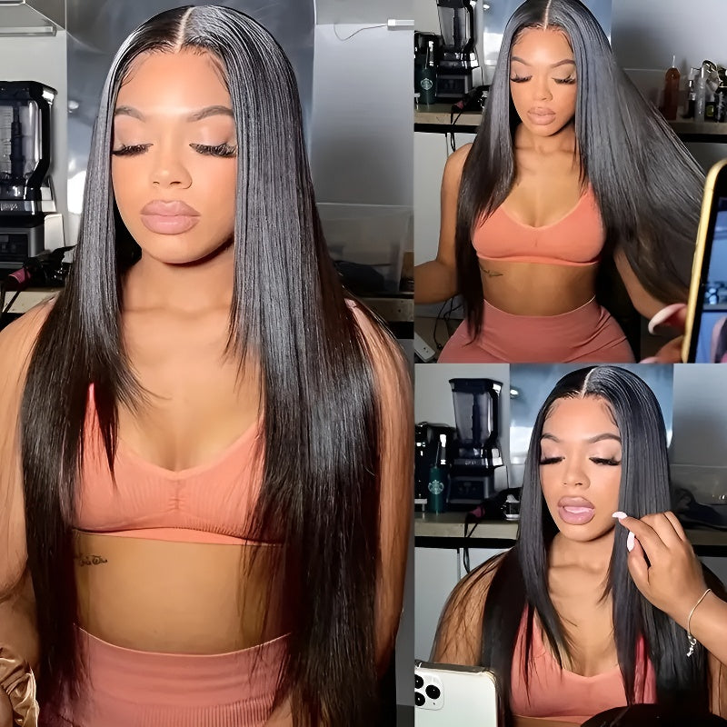 Front Lace Wig Women's Middle Part Long Hair Long Straight Hair Fluffy Natural Daily Wear Full Head Cover Style