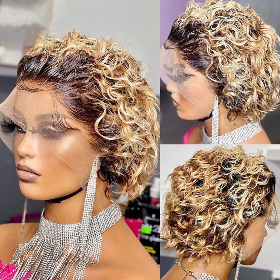 13x1 Pixie Cut Wig Short Bob Curly Lace Front Wig Pixie Hair Set