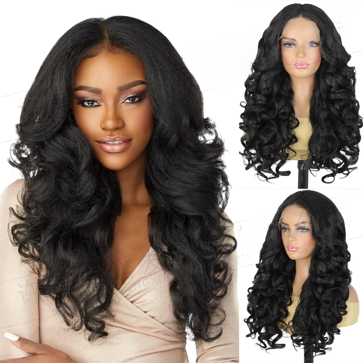Wig for Women Fluffy Yaki Lace Front Wig Long Curly