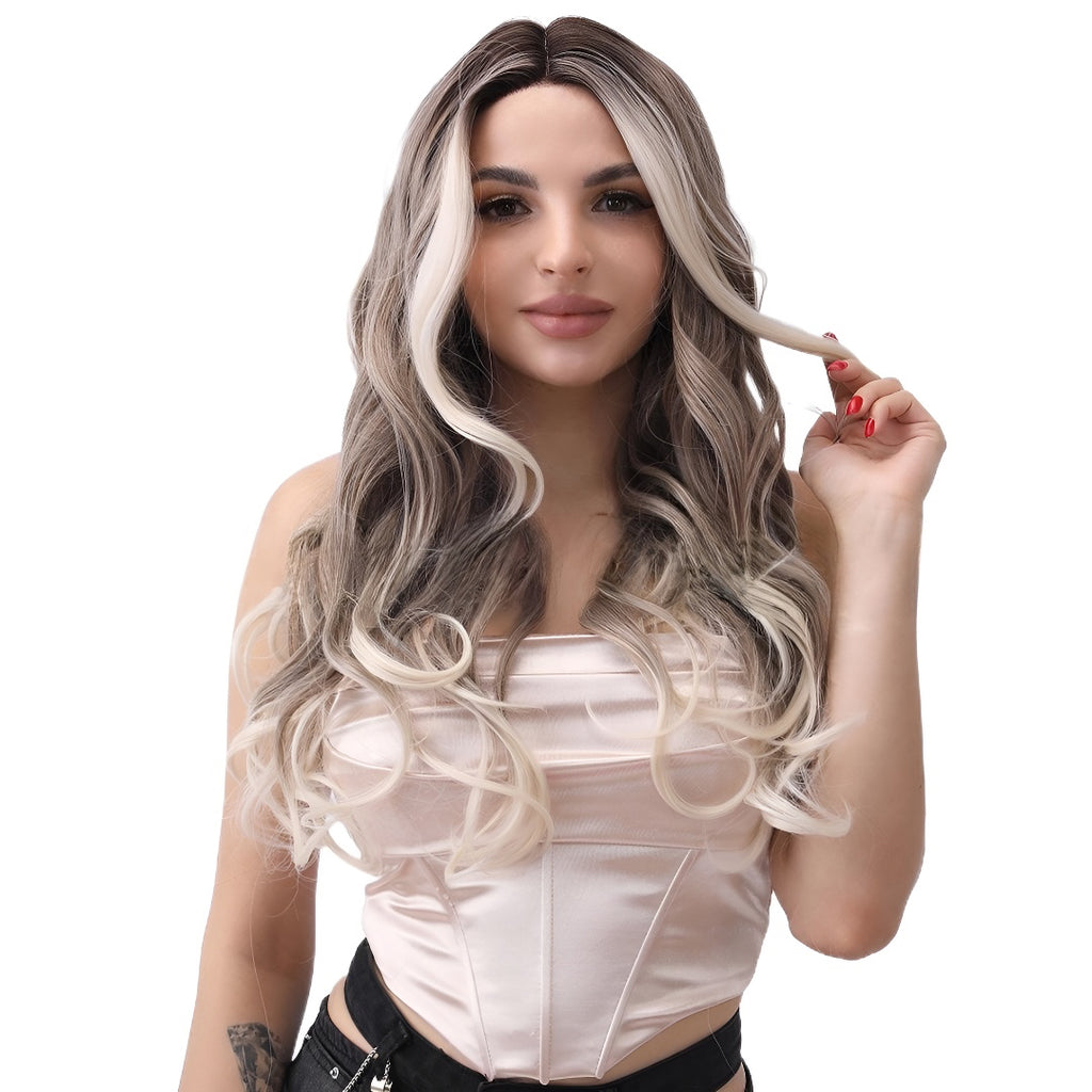 Fashion Front Lace Gray Gradient Color Wavy Curly Wig Hot Sale