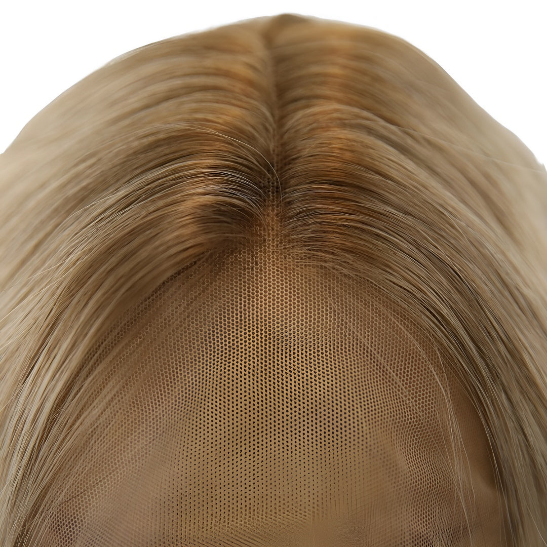 New Golden Brown Gradient Color Middle Part Long Curly Hair Clip Nicanaren Silk Lace Hair Net Real Hairline