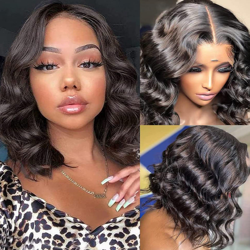 hai Fashion Wig for Women Short Curly Hair Middle Part Wavy Full Wig