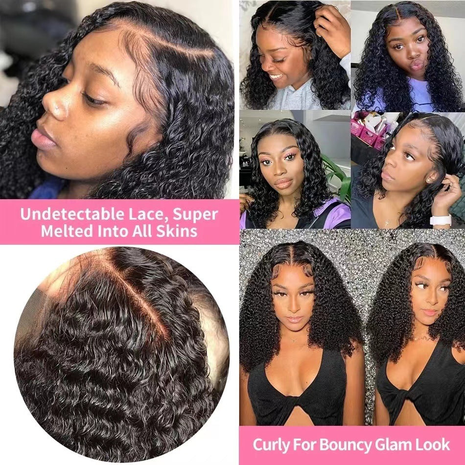 Human Hair Wigs Front Lace Wig Set Independent Station Hot Selling Black Small Curly Wig Cap In Stock