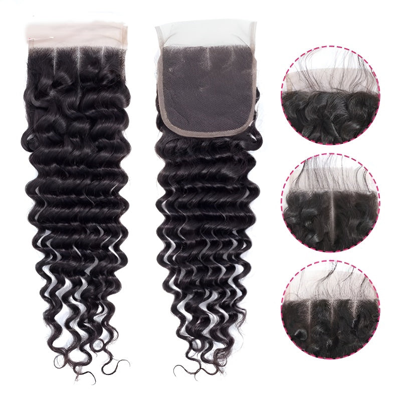 4*4 Deep Wave Transparent Lace Hair Block Curly Hair Full Real Hair