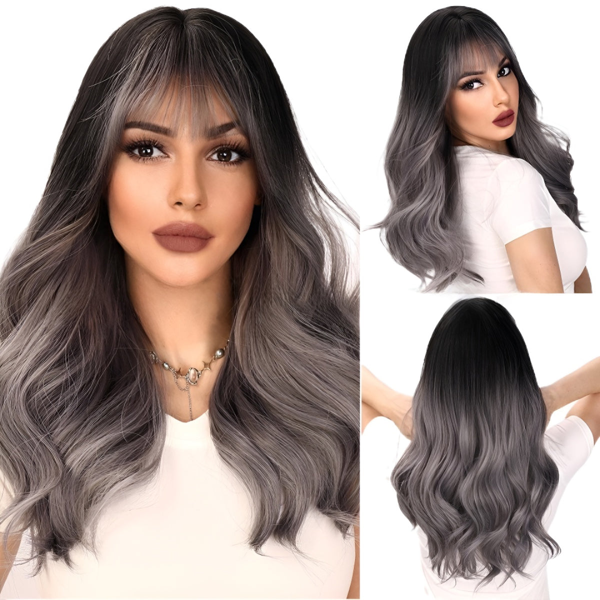 Fashion Gradient High-End Gray Wavy Wig Hot-Selling Model