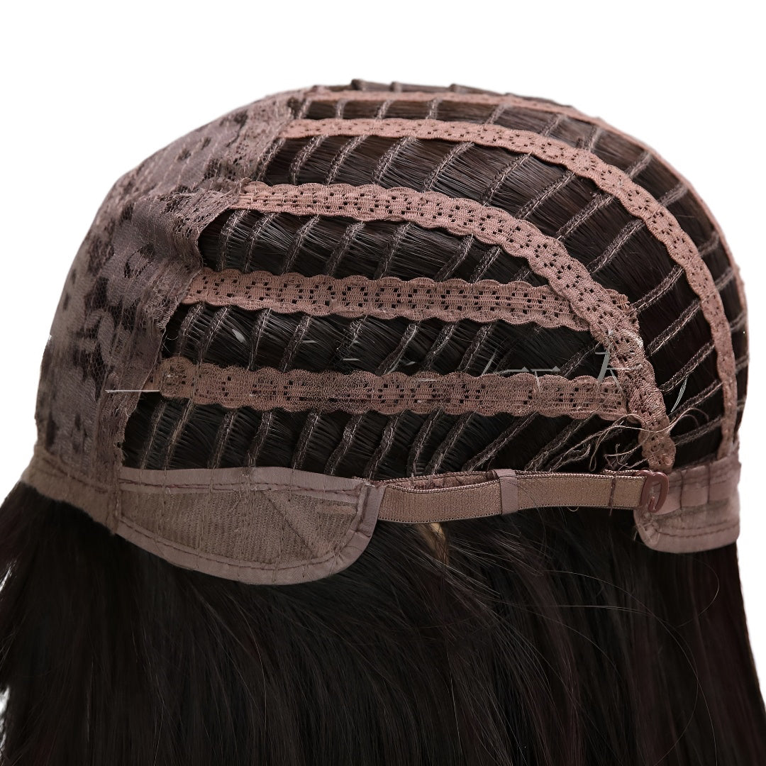 Hazelnut Warm Brown Wig 14inch Shoulder Length Bone Straight with Bangs Lazy Cushion Slight Curl