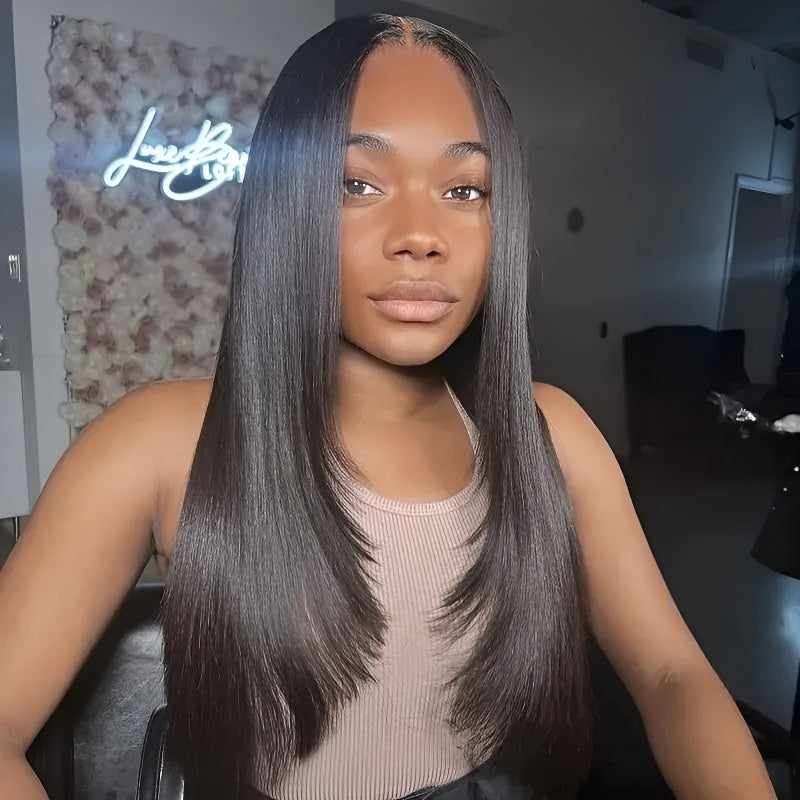 Front Lace Wig Women's Middle Part Long Hair Long Straight Hair Fluffy Natural Daily Wear Full Head Cover Style