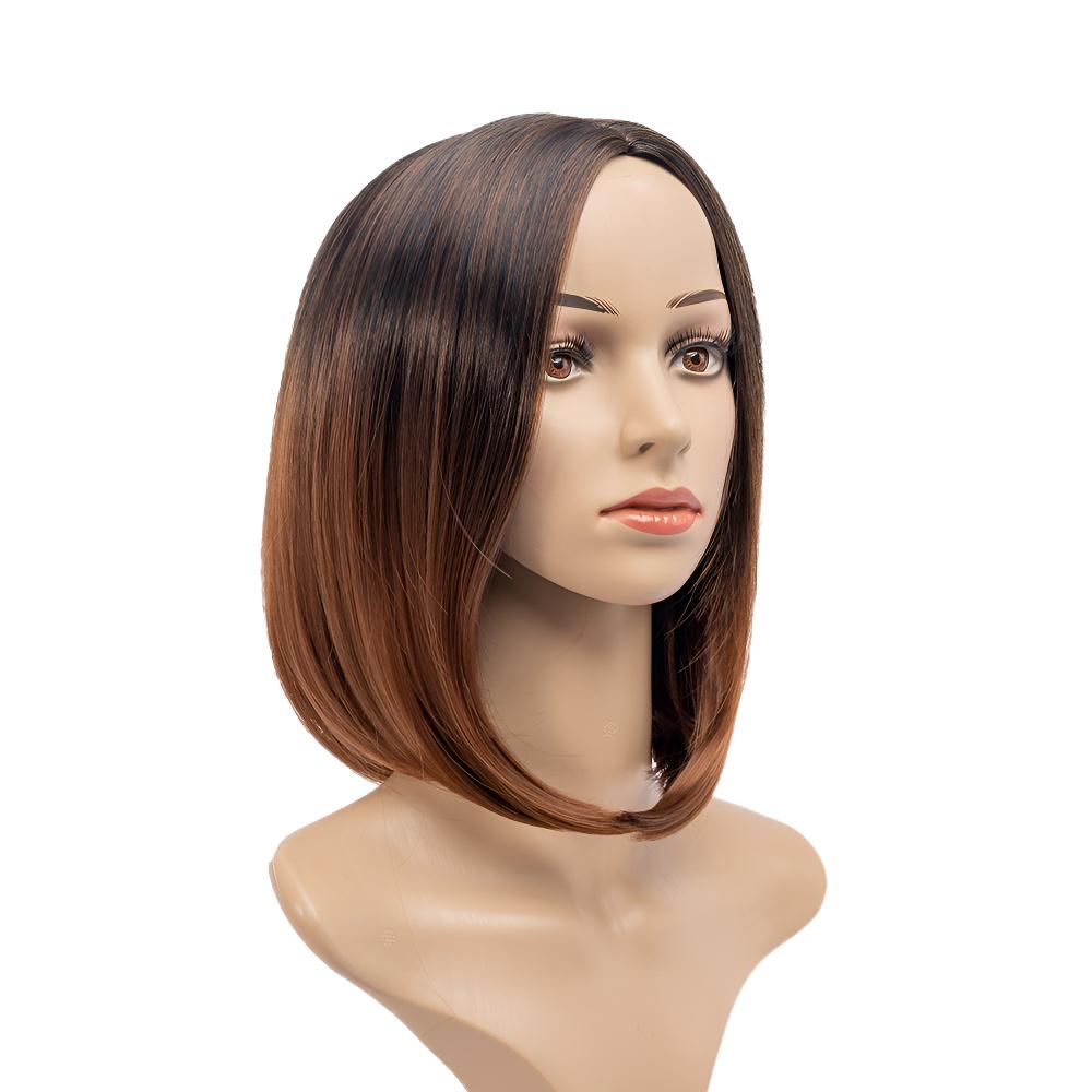 New Fashion Women's Short Straight Hair Middle Part Bangs Bobo Gradient Wig Synthetic Human Hair Look