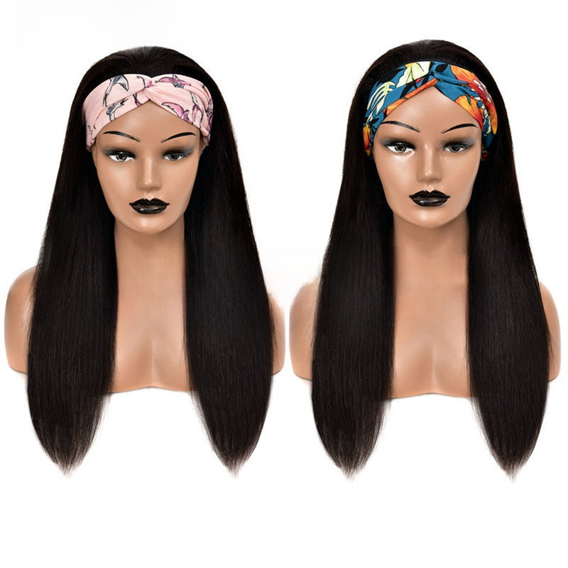 Ice Silk Headband Wig Straight Human Hair Long Straight Wig