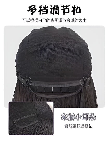 New Fashion Women's Short Straight Hair Middle Part Bangs Bobo Gradient Wig Synthetic Human Hair Look